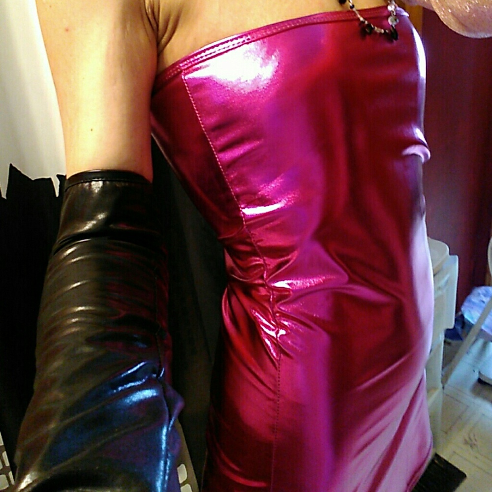 🆕Hot Pink Faux Leather Metallic Mini Dress S/M